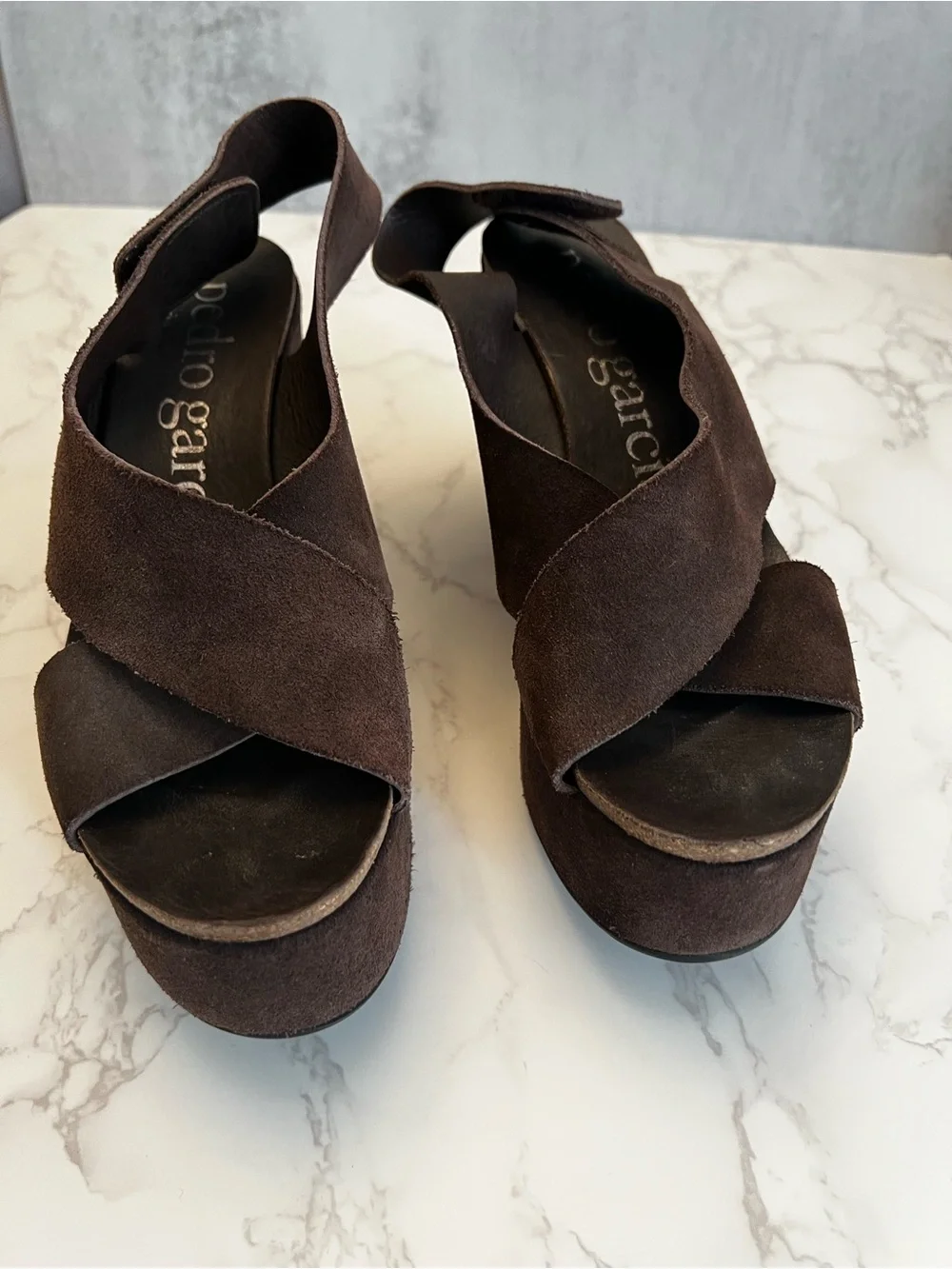 Pedro Garcia Dark Brown Suede Crisscross Platform Sandals